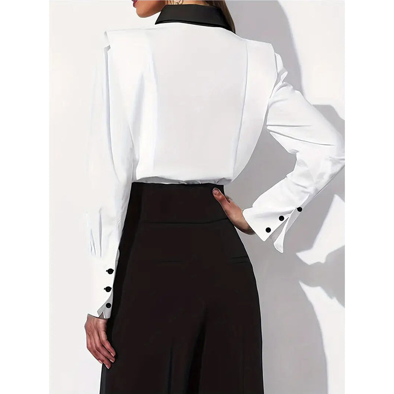 Ivory Divide | Colorblock button-down blouse