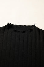 Midnight Stitch | Ribbed Knit Patchwork Long Sleeve Dress