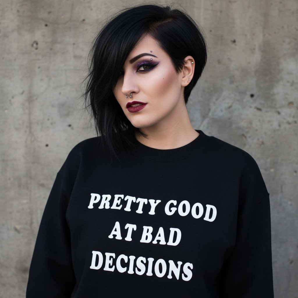 "Pretty Good At Bad Decisions" Graphic Sweatshirt