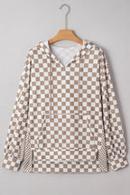 Checker Patchwork Tie Neck Oversized Hoodie