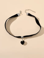 Gothic Style Black Velvet Choker Heart Charm Necklace Punk Halloween