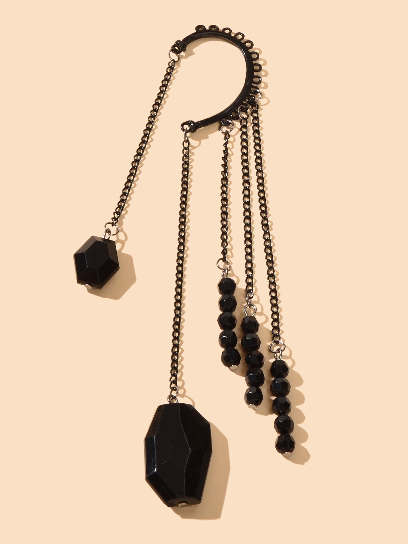 1pc Punk Rock Black Long Chain Tassel Beads Drop Earrings Ear Cuff Ear