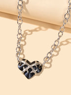 Designer Jewelry Crude Silver Chain Black Resin Heart Pendant