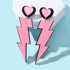 Y2K Sweet Pink Acrylic Heart Lightning Long Pendant Dangle Earrings