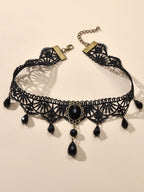 Water Drop Charm Black Lace Retro Gothic Women Choker 90s Halloween