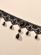 Water Drop Charm Black Lace Retro Gothic Women Choker 90s Halloween