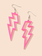 Lightning Bolt Statement Dangle Earrings Retro Punk Hippie Fluro Neon