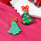 Shining Sequin Decor Acrylic Bow Christmas Tree Dangle Earrings