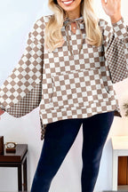 Checker Patchwork Tie Neck Oversized Hoodie