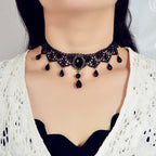 Water Drop Charm Black Lace Retro Gothic Women Choker 90s Halloween