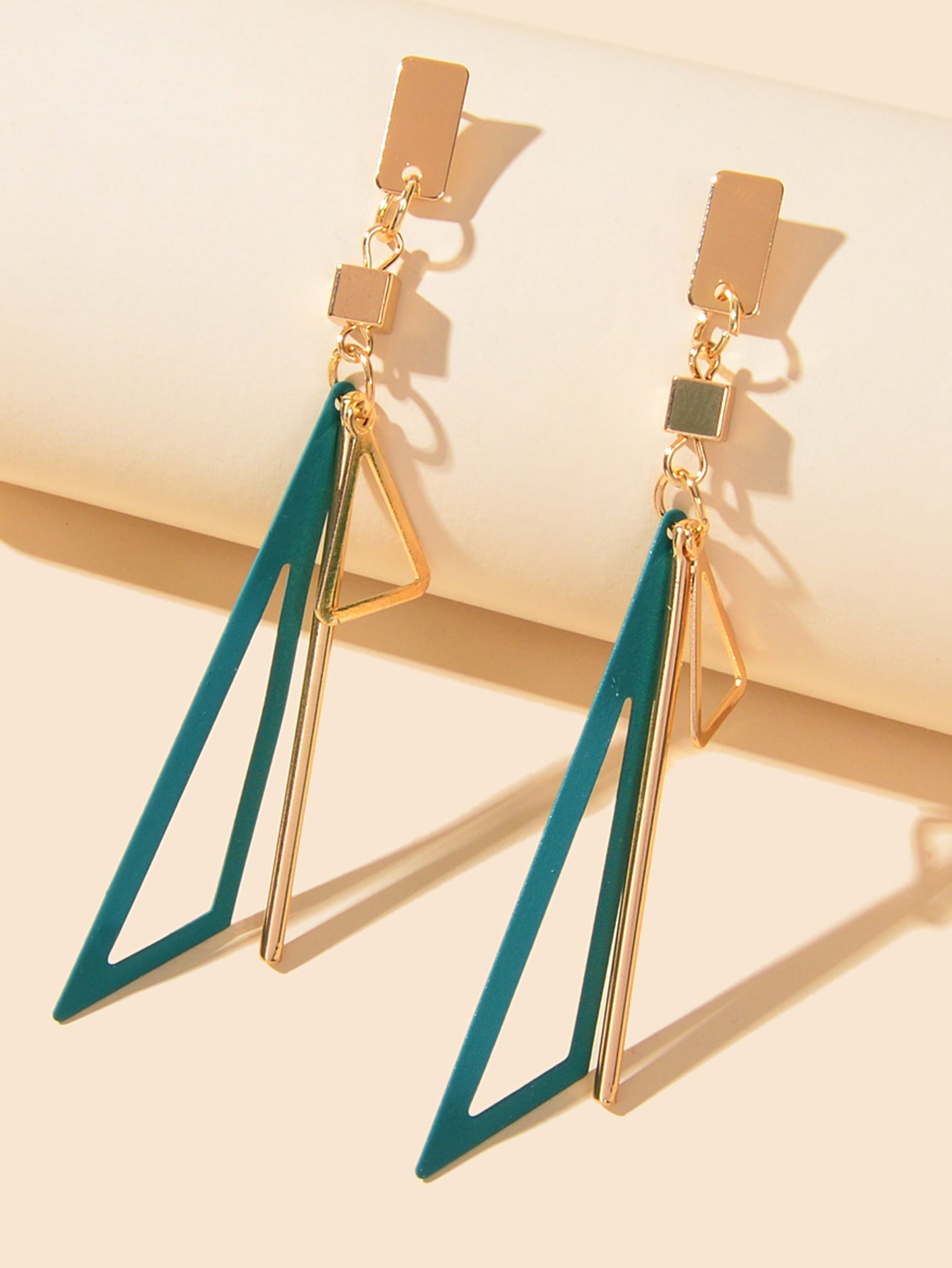 Gold Metal Geometric Triangle Dangle Stud Earring Women Textured