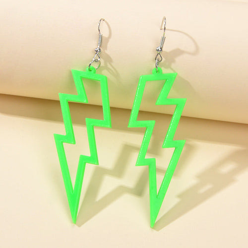 Lightning Bolt Statement Dangle Earrings Retro Punk Hippie Fluro Neon