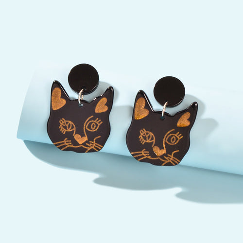 Black Acrylic Dangle Cute Cat Earrings