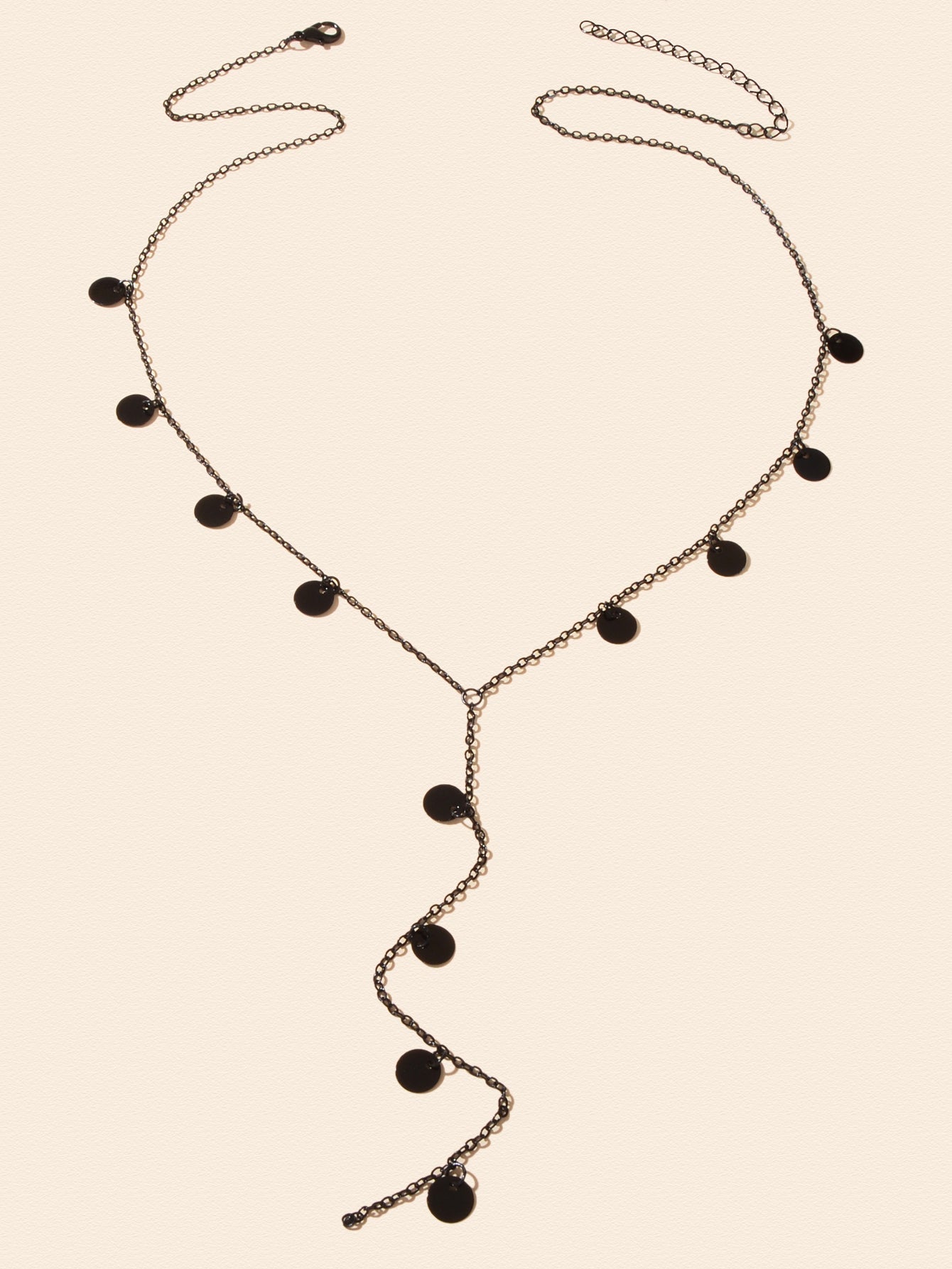 Stylish Jewellery Black Disc Charm Y Style Long Chain Pendant Necklace