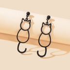 Minimalist Accessories Cartoon Design Hollow Black Cat Dangle Stud