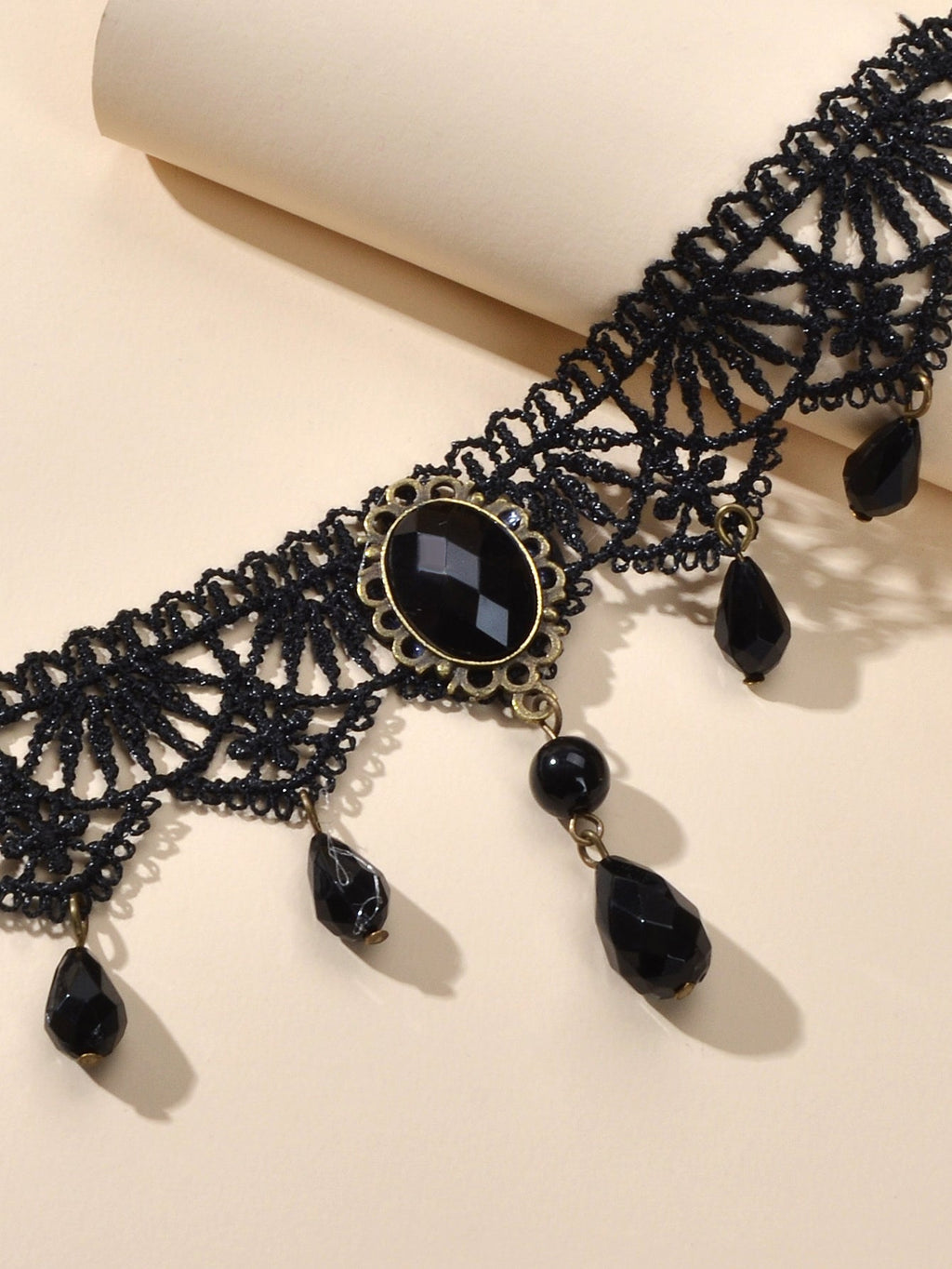 Water Drop Charm Black Lace Retro Gothic Women Choker 90s Halloween