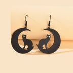 Gothic Black Animal Cat Moon Dangle Earrings Gift Girls Unique Chic