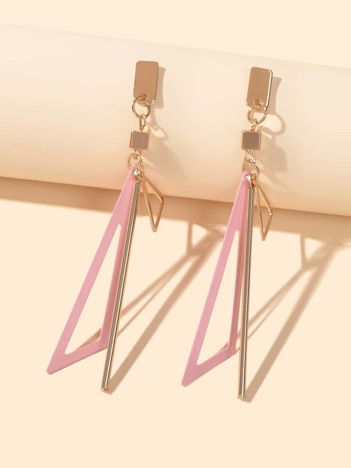 Gold Metal Geometric Triangle Dangle Stud Earring Women Textured
