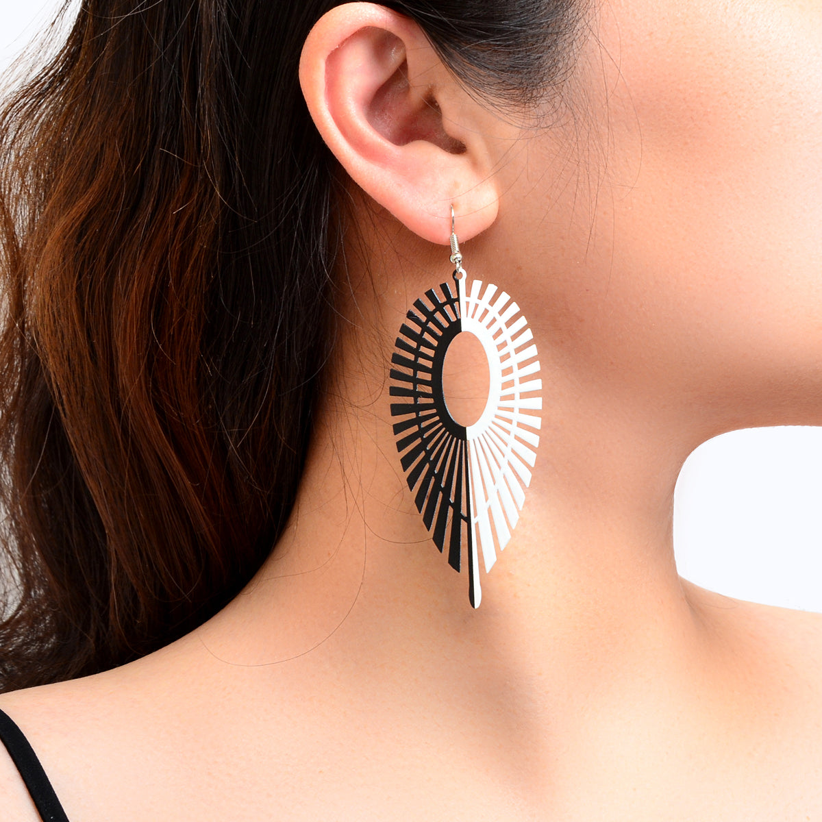 Designer Stylish Black White Hollow Geometric Dangle Earrings Party