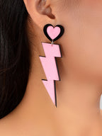 Y2K Sweet Pink Acrylic Heart Lightning Long Pendant Dangle Earrings