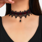 Gothic Black Lace Winered Velvet Tattoo Choker Water Drop Charm Retro