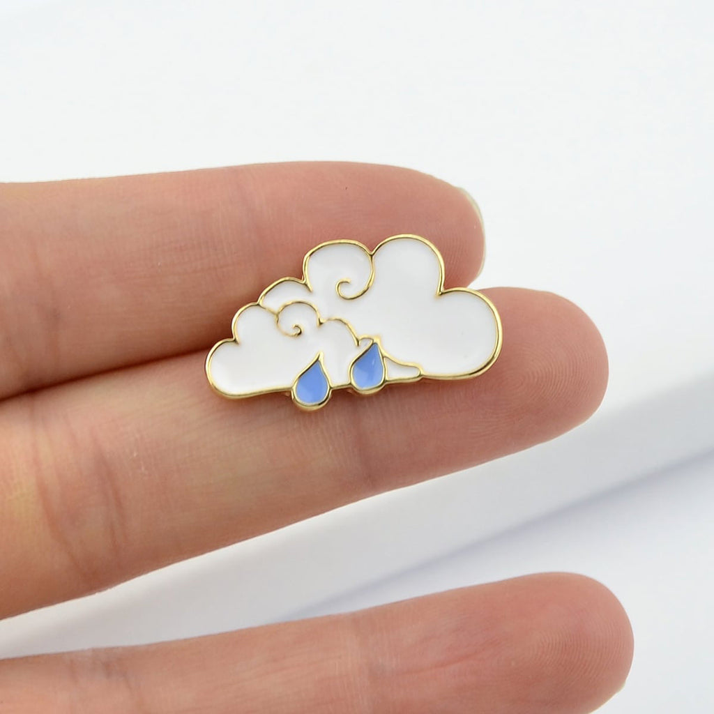 White Cloud Blue Raindrop Enamel Lapel Pin Brooch Backpack Badge