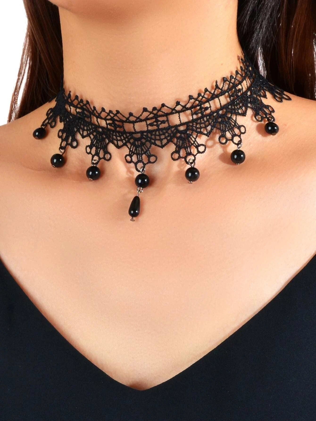 Gothic Black Lace Flower Halloween Water Drop Punk 90s Tattoo Choker