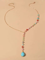 Boho Chic Handmade Colorful Beads Turquoise Water Drop Pendant