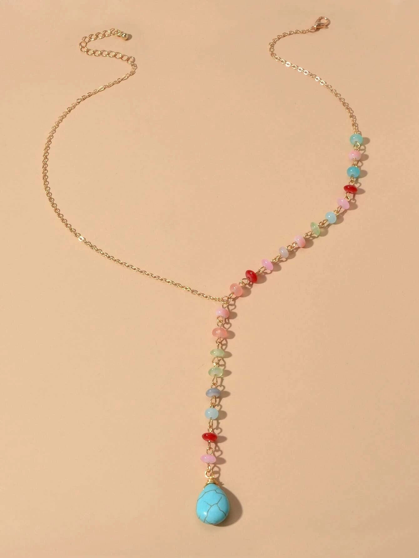 Boho Chic Handmade Colorful Beads Turquoise Water Drop Pendant
