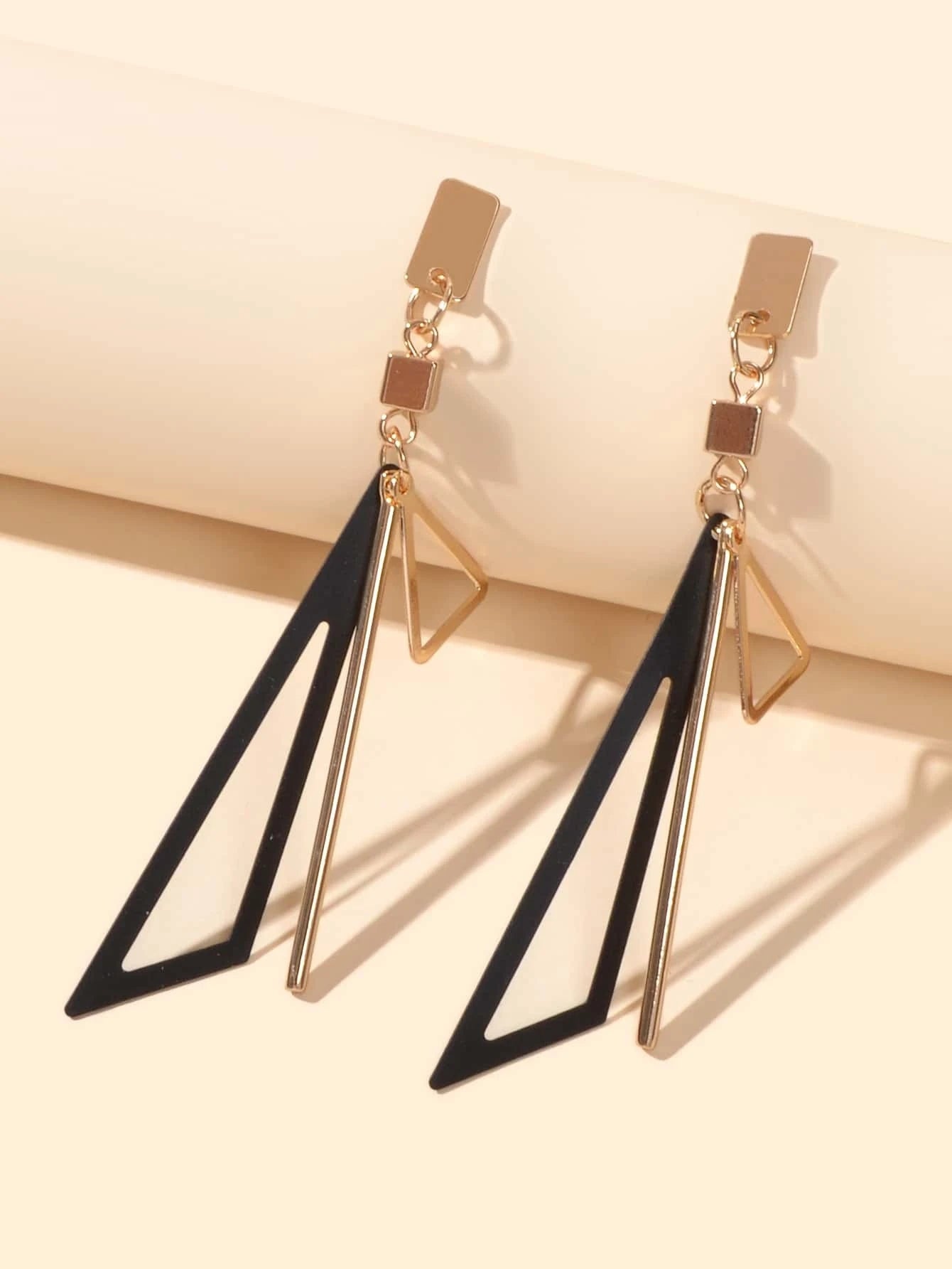 Gold Metal Geometric Triangle Dangle Stud Earring Women Textured