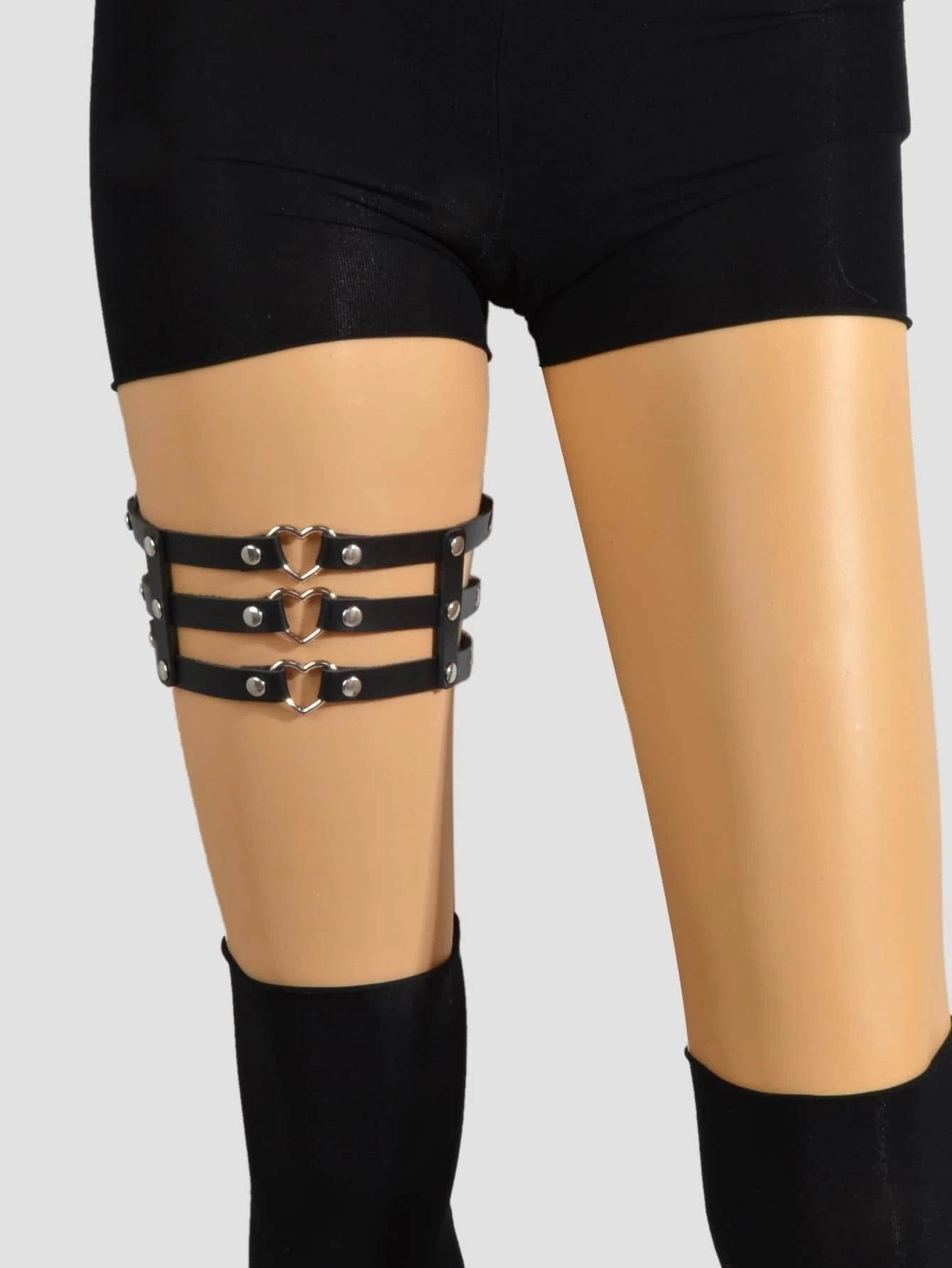 Punk Gothic Black Pu Leather Elastic Leg Chain Cosplay Party Body