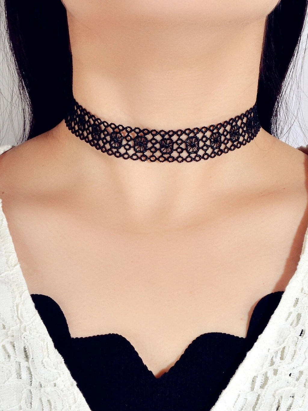 Black Hollow Out Lace Pattern Gothic 90s Tattoo Choker Punk Halloween