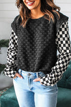 Checker Textured Patchwork Long Sleeve Top
