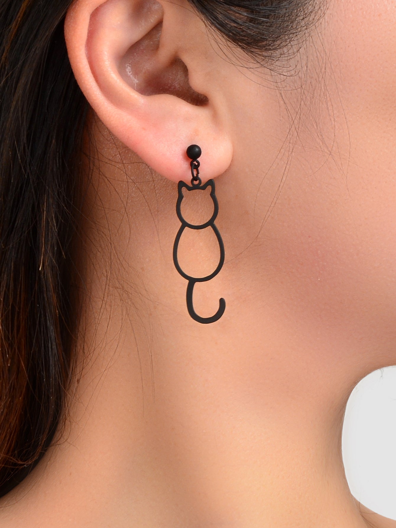 Minimalist Accessories Cartoon Design Hollow Black Cat Dangle Stud