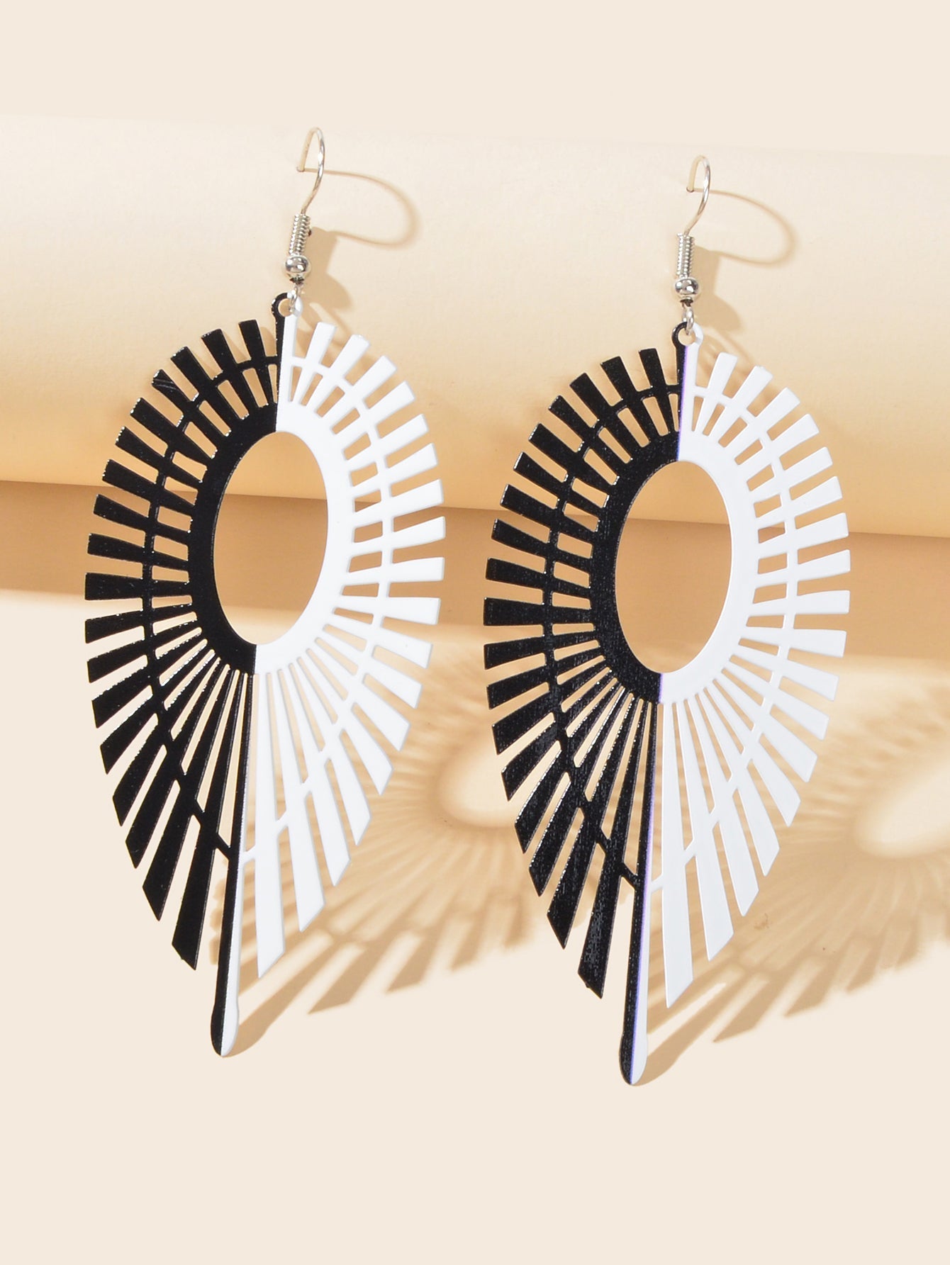 Designer Stylish Black White Hollow Geometric Dangle Earrings Party