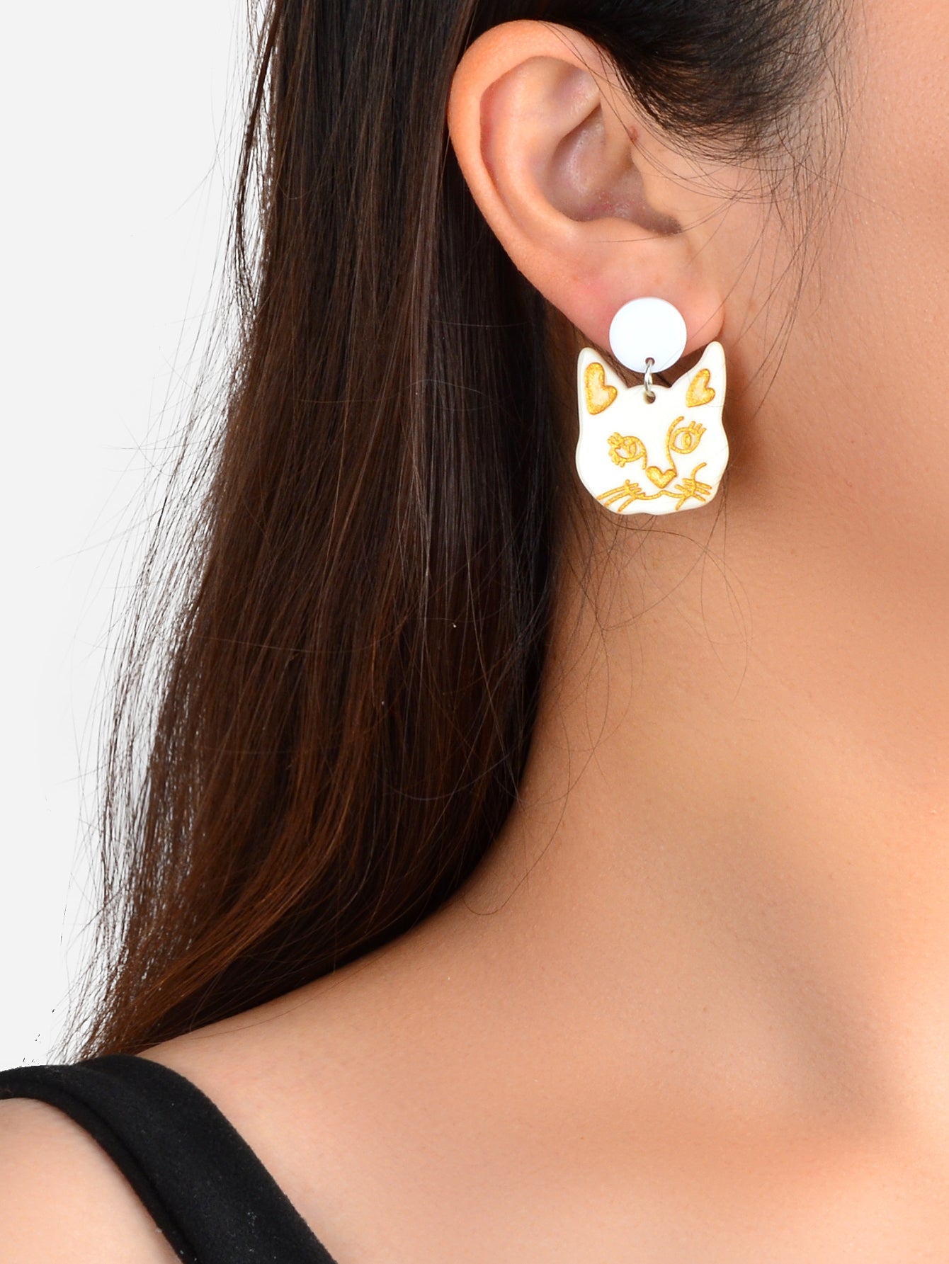 Black Acrylic Dangle Cute Cat Earrings