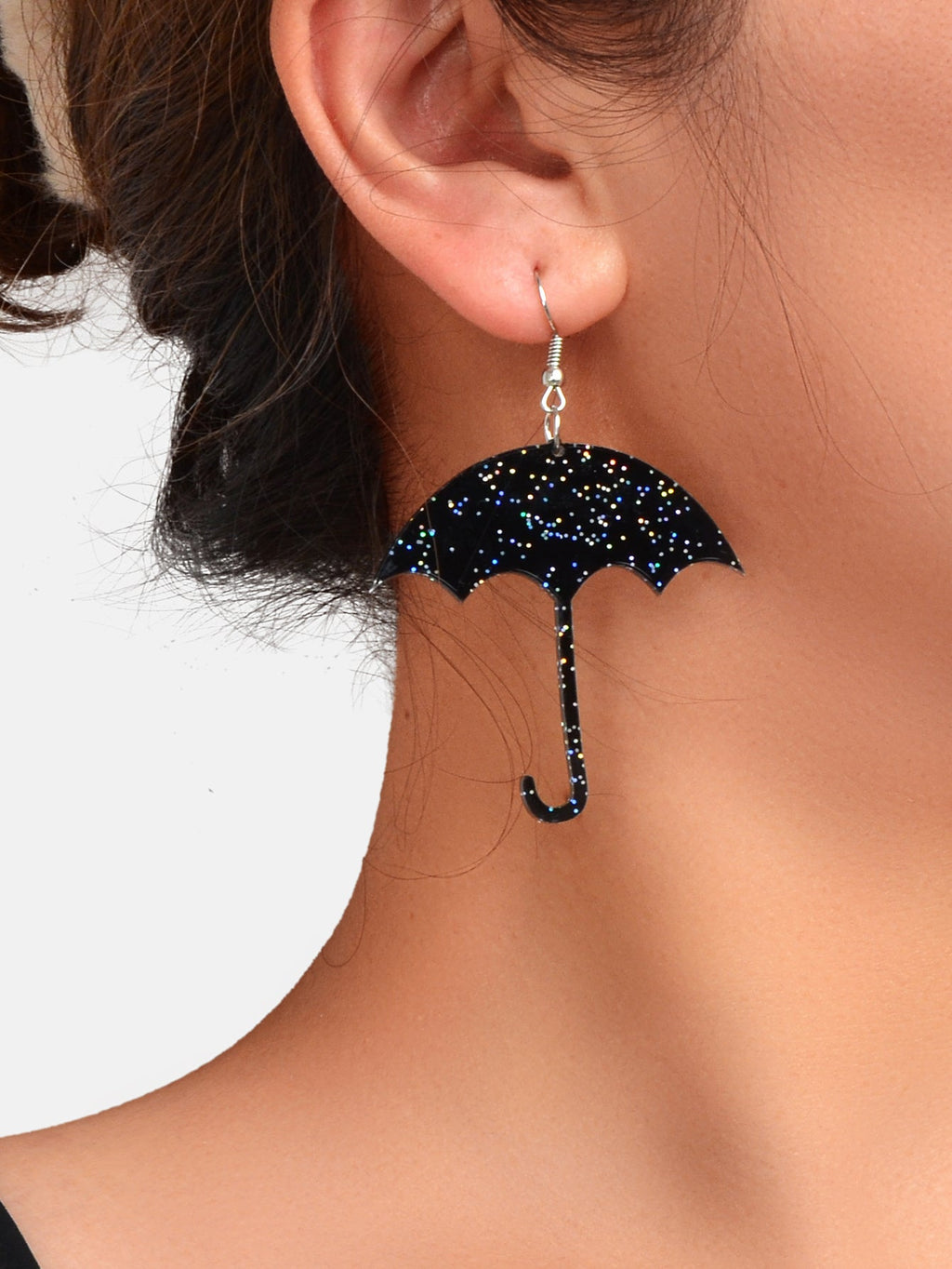 Shiny Acrylic Black Umbrella Drop Dangle Earrings Creative Nightclub