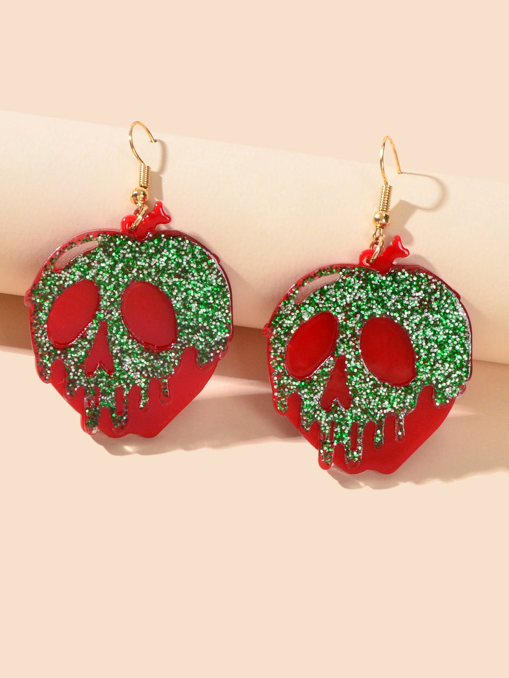 Halloween Gothic Punk Green Red Acrylic Skull Statement Dangle Hook
