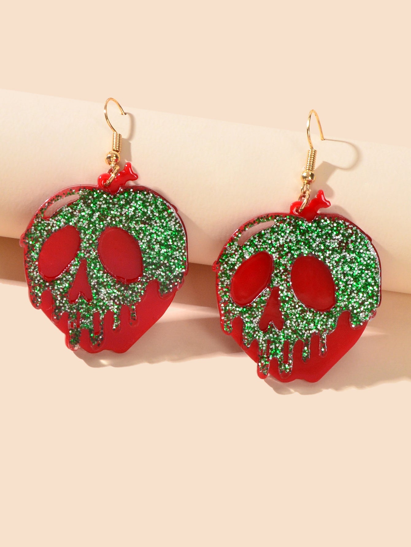 Halloween Gothic Punk Green Red Acrylic Skull Statement Dangle Hook