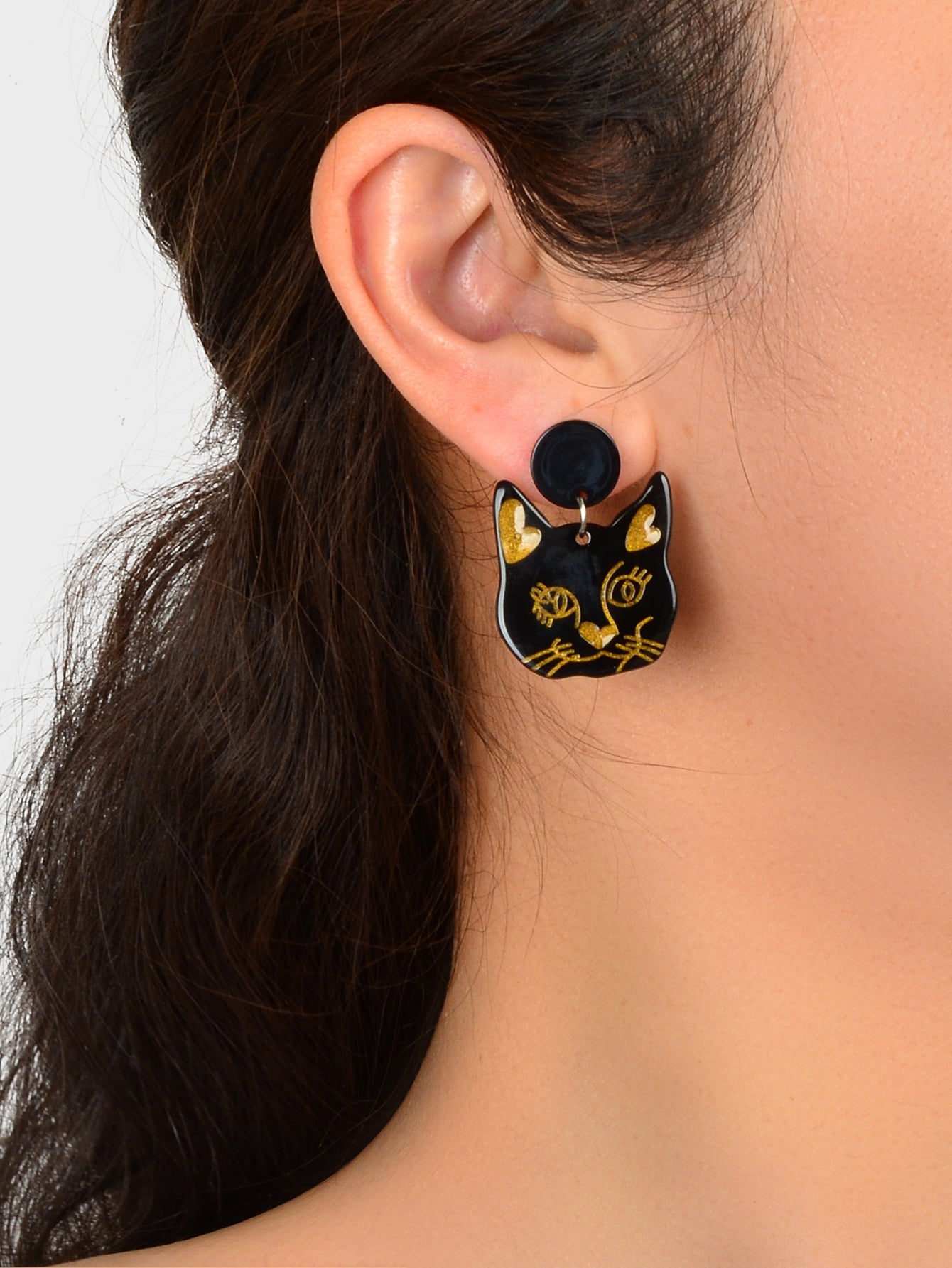 Black Acrylic Dangle Cute Cat Earrings