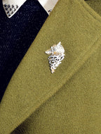 Vintage Punk Antique Silver Carved Wolf Head Pin Lapel Brooch Badge