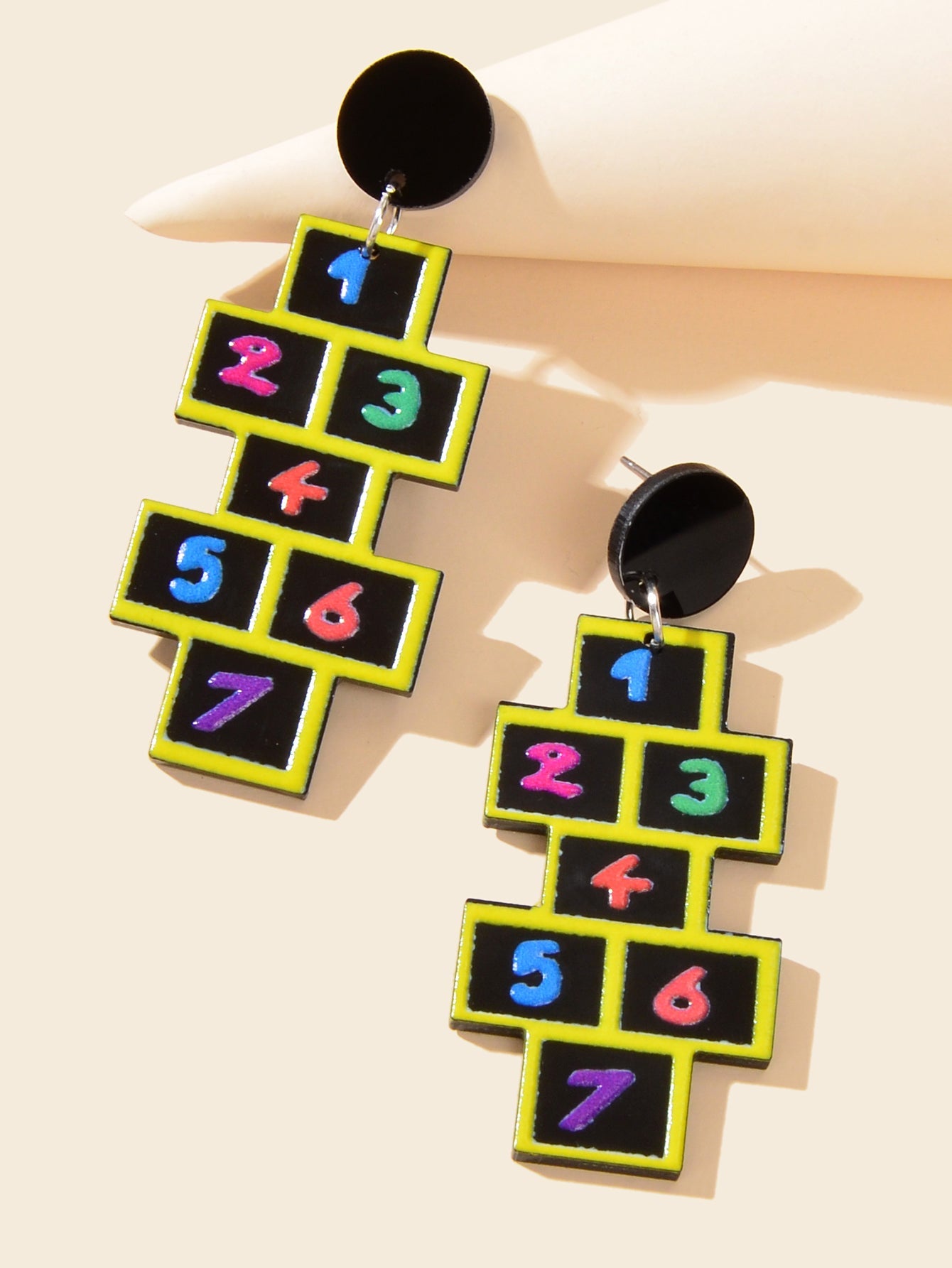 Lightweight Acrylic Colorful Number Geometric Earrings Night Club