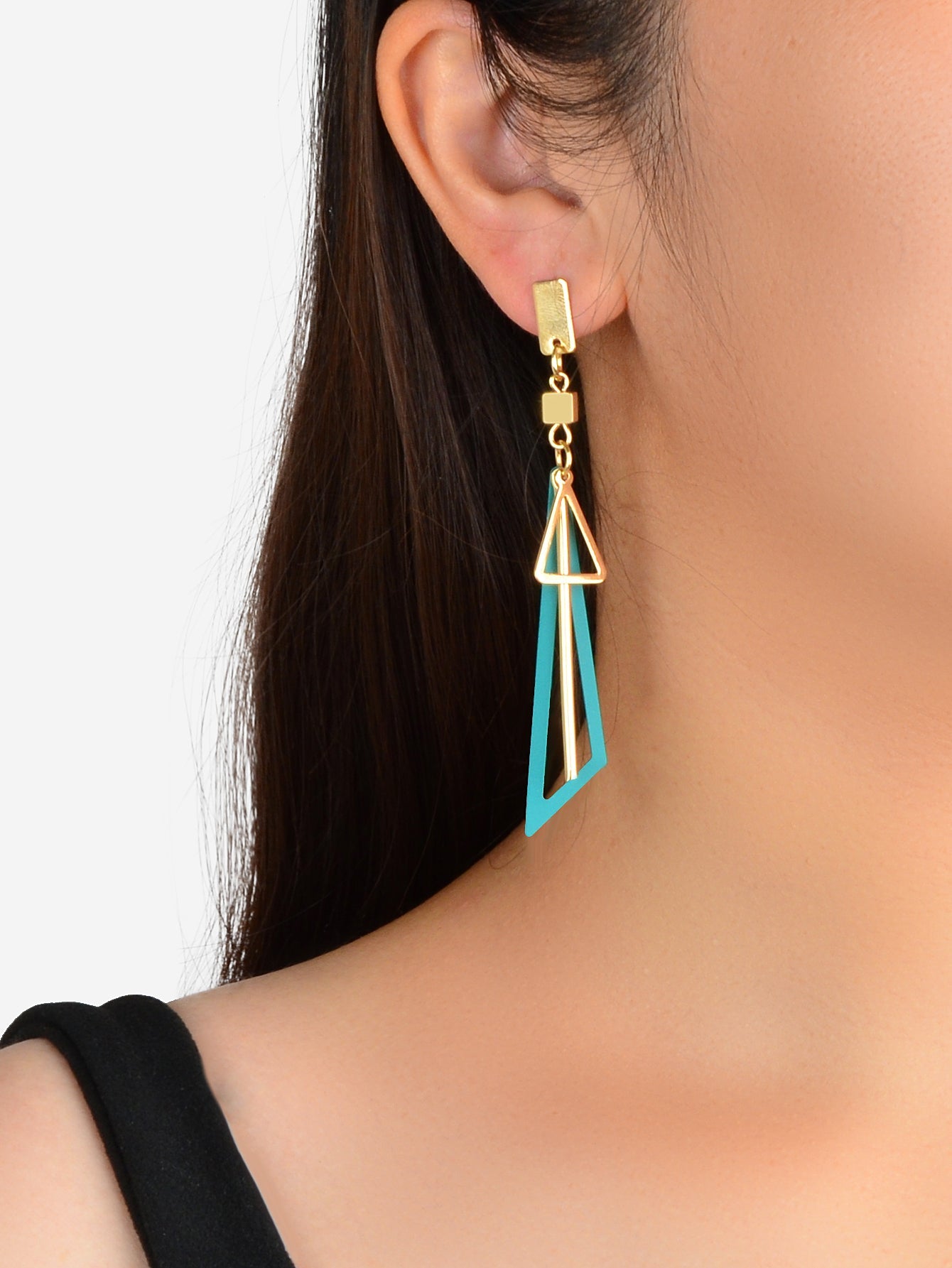 Gold Metal Geometric Triangle Dangle Stud Earring Women Textured