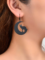 Gothic Black Animal Cat Moon Dangle Earrings Gift Girls Unique Chic