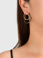 Gold Gunblack Geometric Ear Jacket Front Back Stud Exaggerated