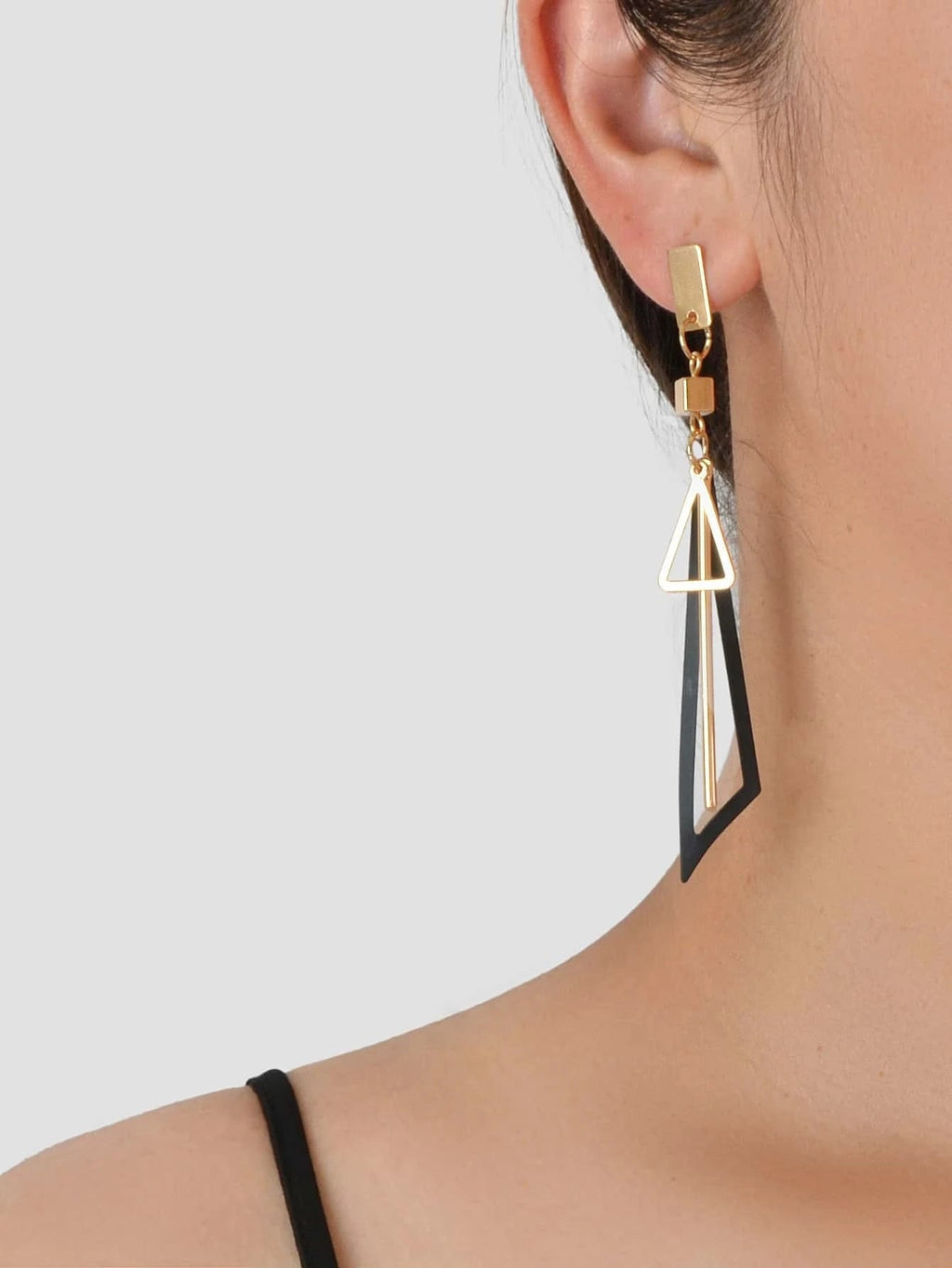 Gold Metal Geometric Triangle Dangle Stud Earring Women Textured