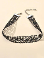 Black Hollow Out Lace Pattern Gothic 90s Tattoo Choker Punk Halloween