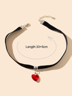 Gothic Style Black Velvet Choker Heart Charm Necklace Punk Halloween