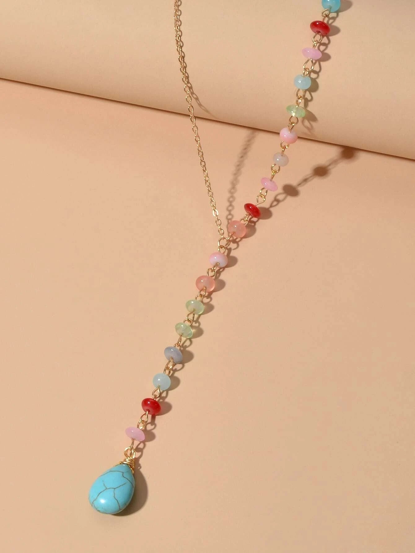 Boho Chic Handmade Colorful Beads Turquoise Water Drop Pendant