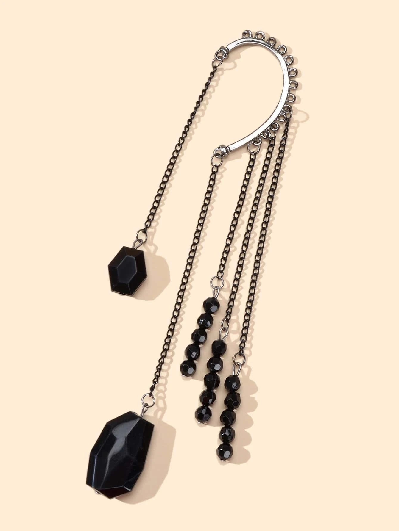 1pc Punk Rock Black Long Chain Tassel Beads Drop Earrings Ear Cuff Ear